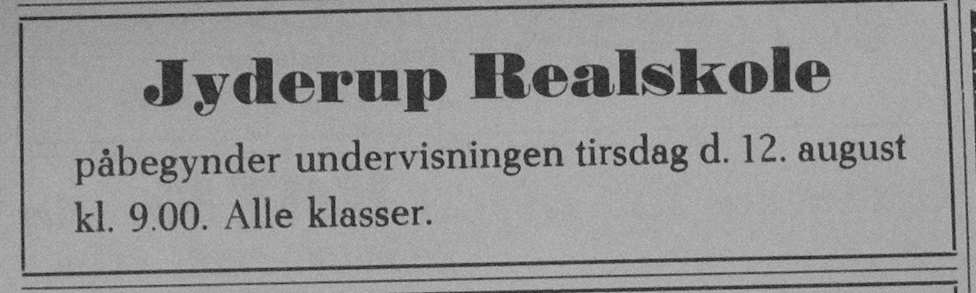Annonce for Jyderup Realskoles skolestart 1969-70